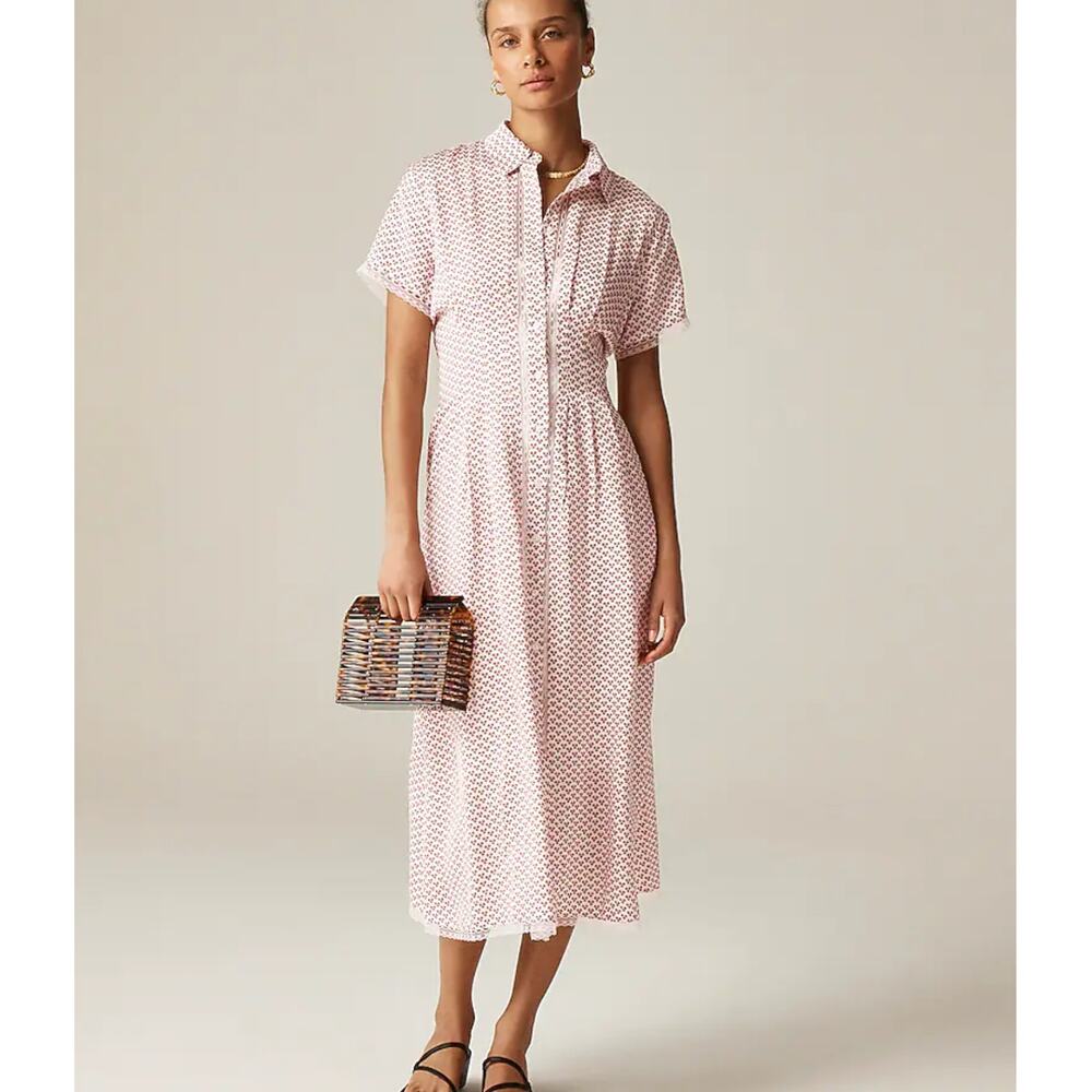 J Crew Wren Lace Trim Shirt Dress In Glossy Twill Size 6 Floral NWOT